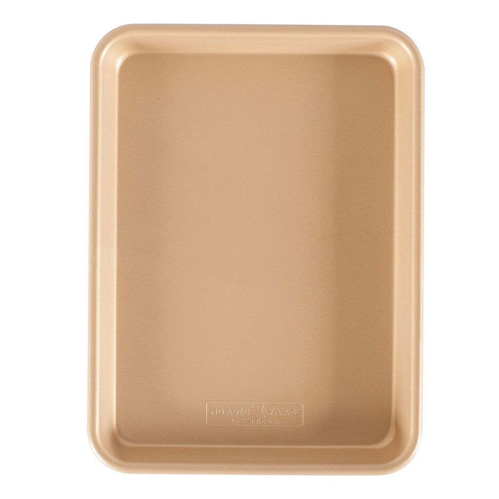 Nonstick quarter sheet baking pan, square tray with raised edges in light beige