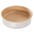 Nonstick 9-inch round layer cake pan, beige interior and white exterior with rim